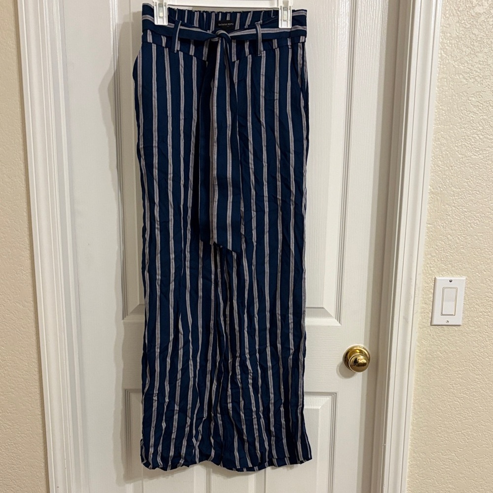 Banana Republic Navy and White Striped Trousers